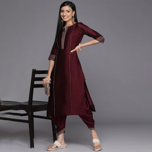 Women Maroon Solid Dhoti Salwar