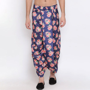 Men Blue & Pink Floral Printed Dhoti