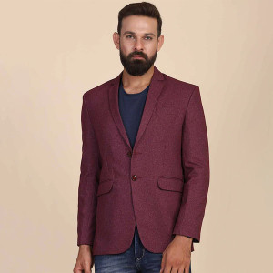 Men Maroon Solid Single Breasted Slim-Fit Blazer