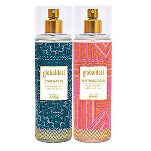 Global Desi Star Gazer & Rhythmic Soul Pack of 2 Body Mist 200ML each Long Lasting Scent Spray Gift For Women Perfume Crafted by Ajmal + 1 Perfume Tes