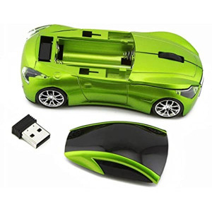 Sport Car Shape Mouse 2.4GHz Wireless Optical Gaming Mice 3 Buttons DPI 1600 Mouse for PC Laptop Computer (Green)