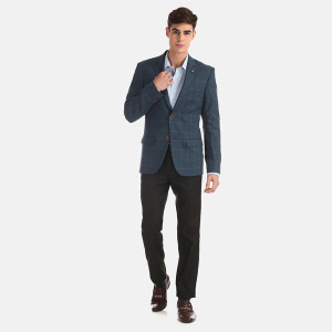 Blue Checkered Linen Formal Blazer