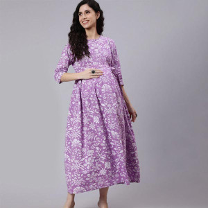 Lavender Floral Maternity Empire Maxi Dress