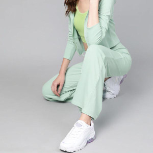 Women Mint Green Solid Wide Leg Track Pants